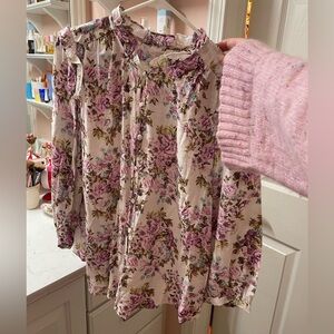 NWT LC Lauren Conrad Floral Button Front Ruffle Blouse